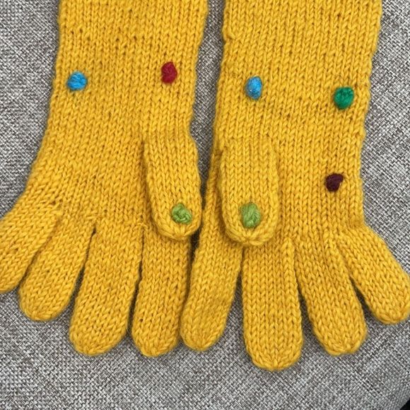 Yellow Long Wool Polka Dot Gloves - Picture 6 of 9